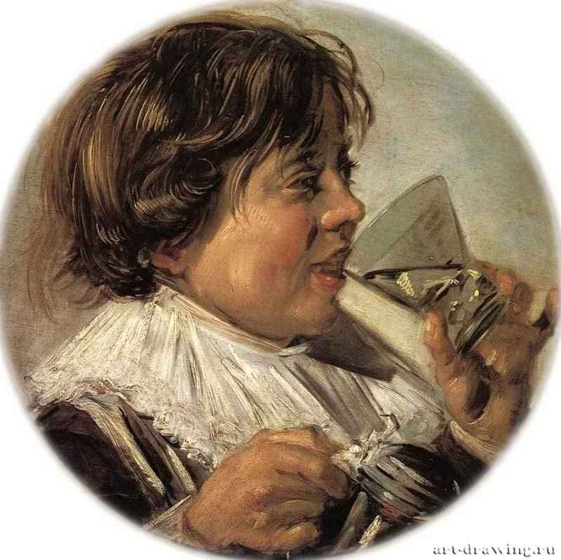 Пьющий мальчик (аллегория вкуса). 1626-1628 - Дерево, масло Диаметр 38 Государственный музей Шверин