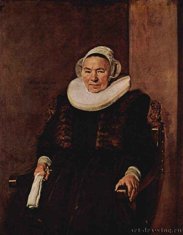 Портрет сидящей женщины с белыми перчатками в правой руке. 1643 - 123 x 98 смХолст, маслоБароккоНидерланды (Голландия)Нью-Хейвен (штат Коннектикут). Картинная галерея Йельского университета