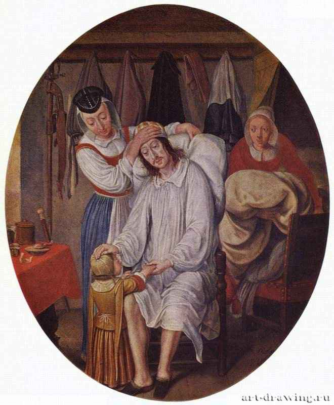 Больной. 1669 - 24 x 19 см (овал) смМедьБароккоГерманияГамбург. Кунстхалле