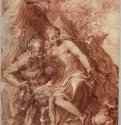 Сатир и Венера с Амуром. 1600 - 226 х 168 мм. Сангина, подсветка белым, на бумаге. Частное собрание. Швейцария.