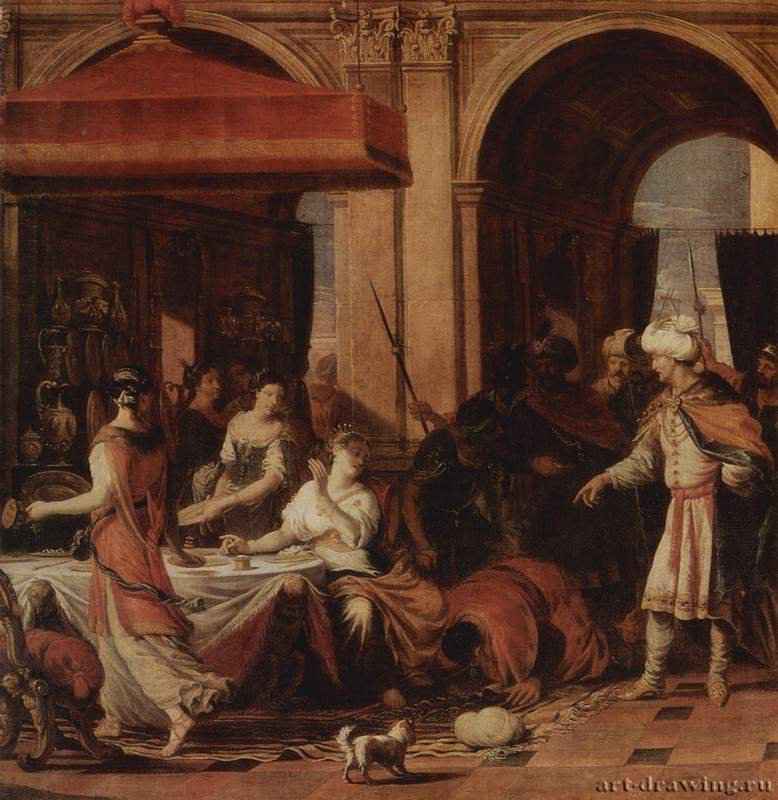 Пир Эсфири. 1660-1700 - 86 x 84 смХолст, маслоБароккоГерманияСанкт-Петербург. Государственный Эрмитаж