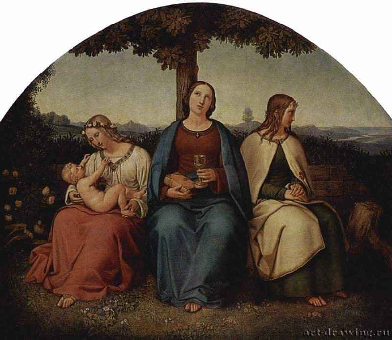 Вера, надежда, любовь. 1819 - 57 x 67 смДерево, маслоРомантизм, назарейцыГерманияСанкт-Петербург. Государственный Эрмитаж