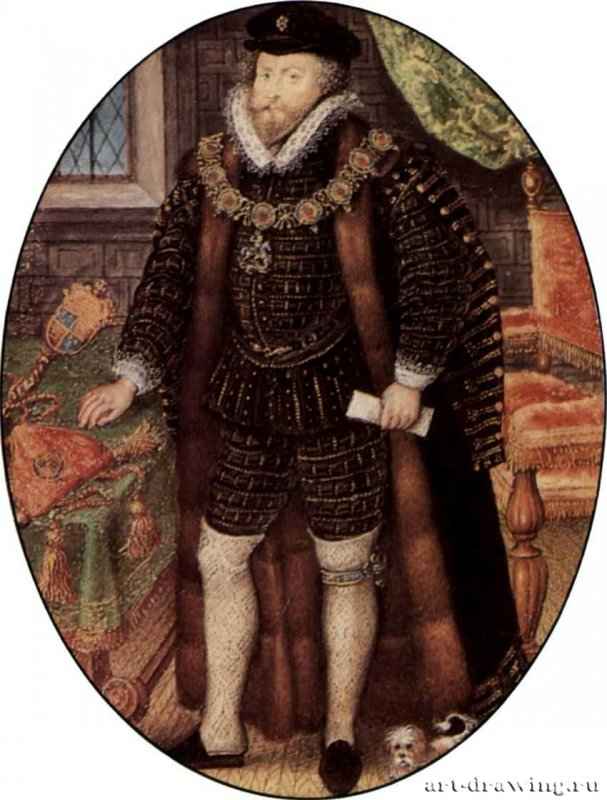 Портрет сэра Кристофера Хаттона. 1588-1591 - 5,7 x 4,5 смАкварель, пергамент, картонВозрождениеВеликобританияЛондон. Музей Виктории и АльбертаМиниатюра, стиль елизаветинской эпохи