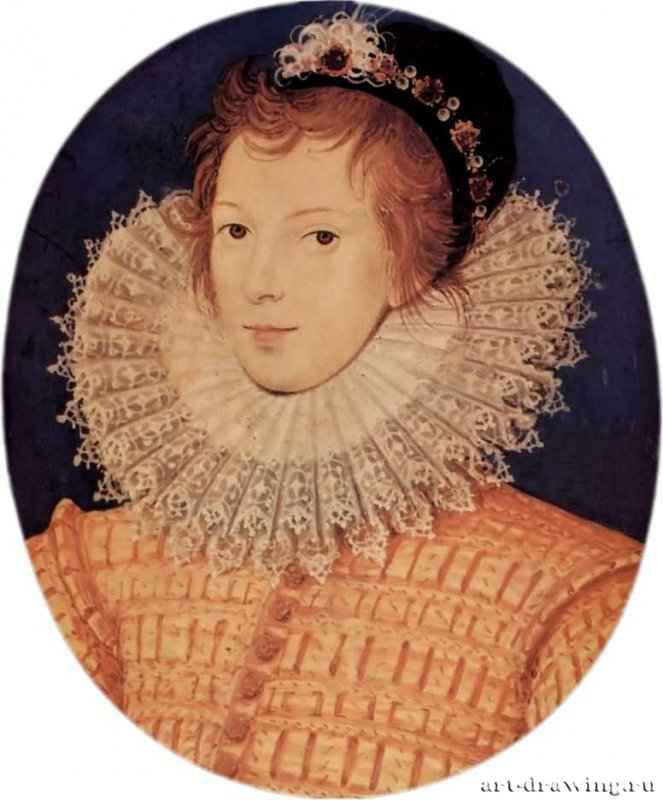 Портрет неизвестной. 1585 * - 5 x 4,1 смАкварель, пергамент, картонВозрождениеВеликобританияЛондон. Музей Виктории и АльбертаМиниатюра, стиль елизаветинской эпохи