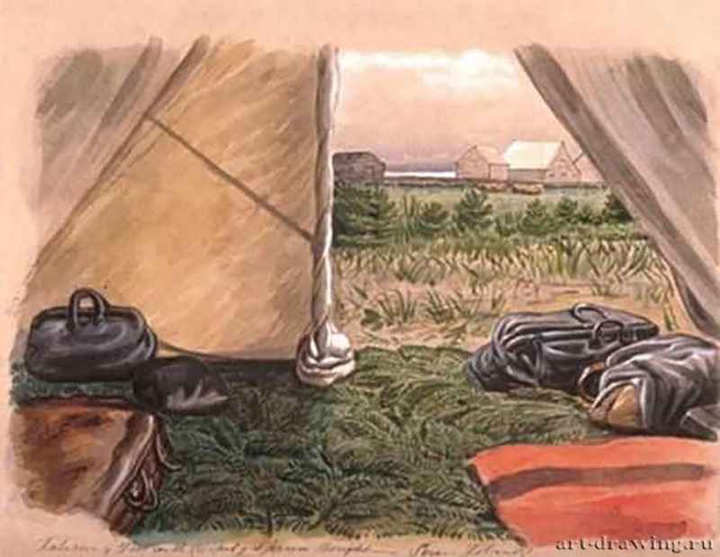 Интерьер палатки, 1861 г. - Акварель, карандаш; 20,1 x 25,4 см. Оттава. Национальная галерея Канады. Канада.