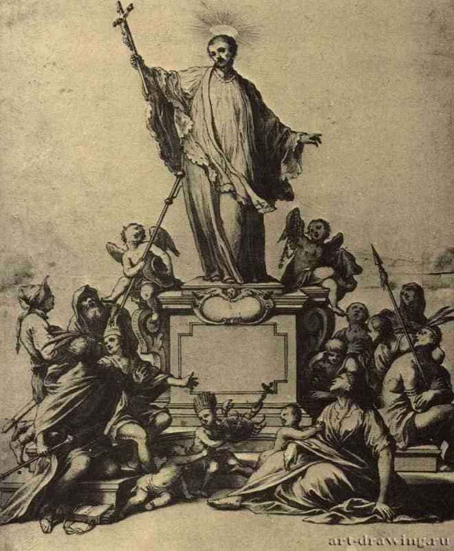 Эскиз статуи святого Франциска Ксаверия на Карловом мосту в Праге. 1709 - 328 х 263 мм. Перо бистром, отмывка, на бумаге. Будапешт. Музей изящных искусств. Чехия.