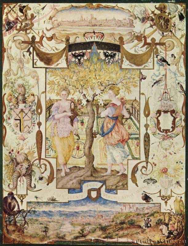Сад с двумя нимфами. 1579 - 24 x 18 смПергаментВозрождениеНидерланды (Фландрия)Берлин. Гравюрный кабинет