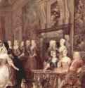 Собрание в Уонстед-хаусе. Фрагмент. Сэр Ричард Чайлд (за столом справа), его жена Дороти Глинн и их дочь. 1731 * - Холст, маслоРококоВеликобританияФиладельфия. Художественный музейЗаказчик - лорд Каслмен, сын сэра Френсиса Чайлда