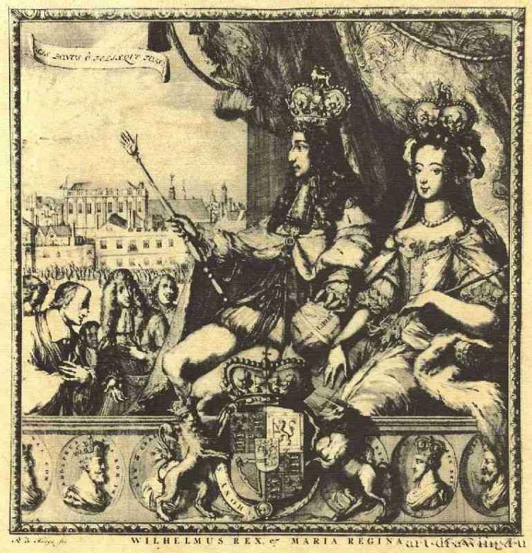 Король Вильгельм III и королева Мария. 1688 - 655 х 540 мм. Резцовая гравюра на меди. Лондон. Музей Виктории и Альберта. Голландия.