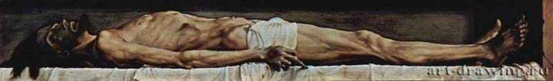 Алтарный образ Ганса Оберрида для Фрайбургского собора, пределла. Мертвый Христос. 1521-1522 - 30,5 x 200 смДерево, темпераВозрождениеГермания и ВеликобританияБазель. Художественный музейСохранились только створки и пределла