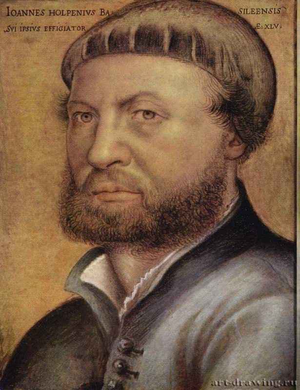 Г. Гольбейн Младший: Автопортрет. 1542 -  23 x 18 см Рисунок цветными карандашами Возрождение Германия и Великобритания Флоренция. Галерея Уффици