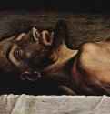 Алтарный образ Ганса Оберрида для Фрайбургского собора, пределла. Мертвый Христос. Фрагмент. Лик Христа. 1521-1522 - Дерево, темпераВозрождениеГермания и ВеликобританияБазель. Художественный музейСохранились только створки и пределла