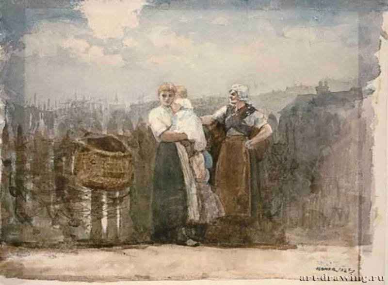 Набережная Бридлингтона, 1883 г. - Акварель, карандаш; 31,75 x 39,37 см. Бостон. Музей изящных искусств. США.