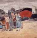 Сцена с лодками на берегу, 1881 г. - Акварель, карандаш; 23,2 x 35,6 см. Бостон. Музей изящных искусств. США.