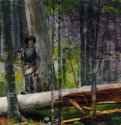 Охотник в Адирондакских горах, 1892 г. - Акварель, карандаш; 35,2 x 57 см. Гарвардский университет. Музей Фогга. США.
