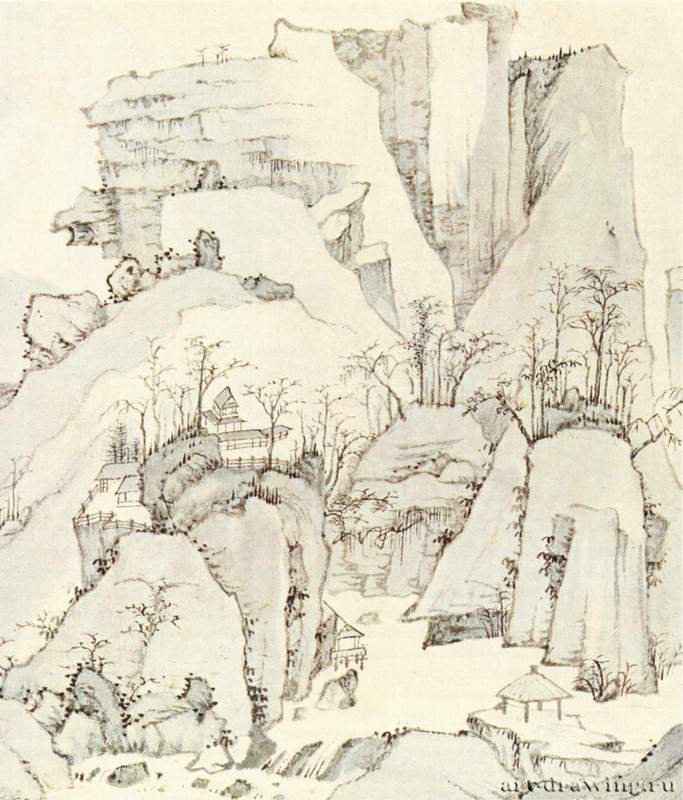 Реки и горы без края. 1661 - Высота 28,6 смБумага, тушь и краскиСтиль эпохи ЦинКитайОисо (Япония). Собрание K. СумимотоФрагмент свитка