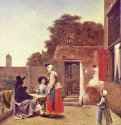 Два офицера и пьющая вино женщина во дворе. 1658-1660 * - 68 x 59 смХолст, маслоБароккоНидерланды (Голландия)Вашингтон. Национальная картинная галерея
