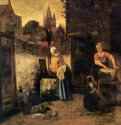 Две женщины с ребенком во дворе. 1657 * - 68 x 57,5 смДерево, маслоБароккоНидерланды (Голландия)Толедо. Музей искусств
