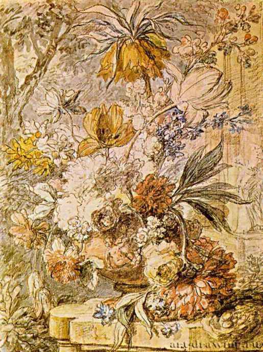 Ваза с цветами. 1726 г. - Акварель; 47,5 x 35,6 см. Париж. Лувр. Нидерланды.