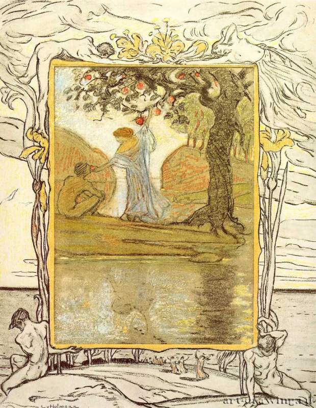 Рай, 1896 г. - Цветная гелиогравюра, мел; 24,3 х 19,2 см. Берлин.