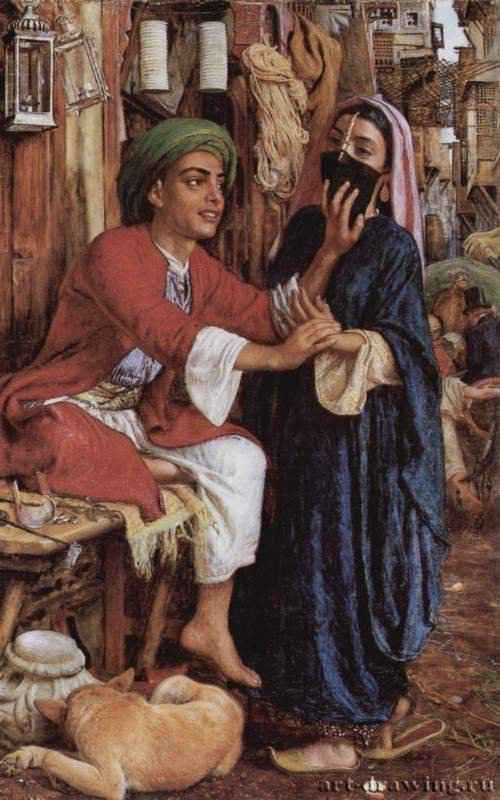 Уличная сцена в Каире. Продавец ламп хвалит свой товар. 1854-1861 - 54,9 x 34,9 смХолст, маслоПрерафаэлитыВеликобританияБирмингем. Художественная галерея
