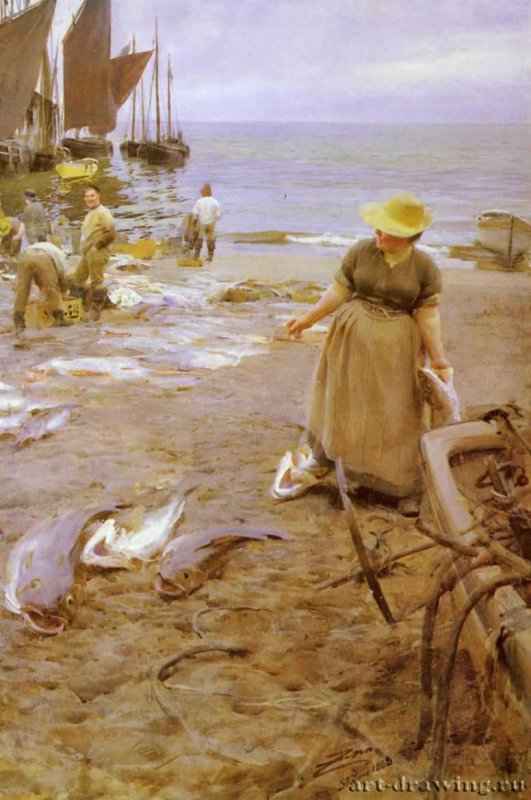 Цорн, Андерс Леонард — Рыбный базар на Сент Ив, 1888 г.