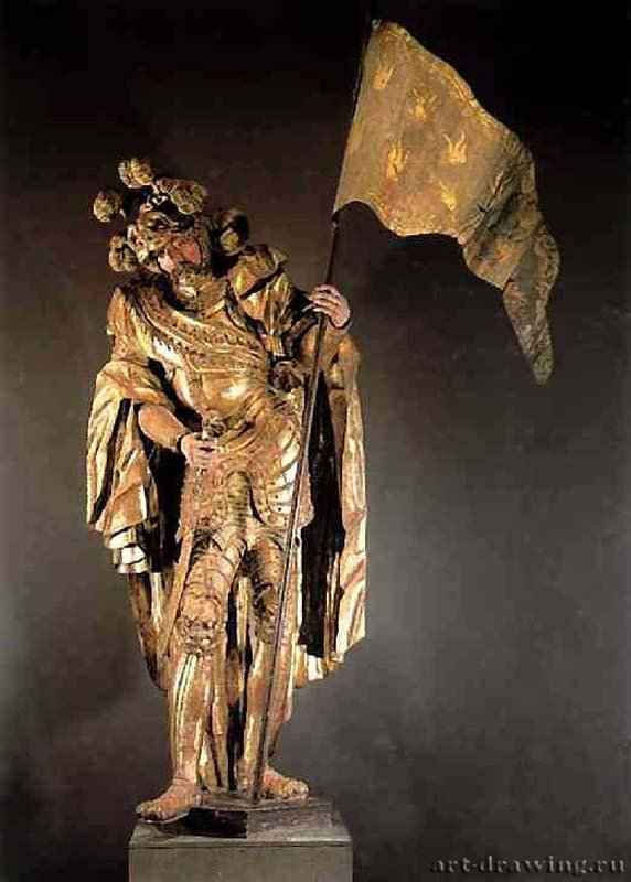 Святой рыцарь Флориан. 1638-1639 - Высота 286 см. Дерево. Берлин. Государственный музей, Галерея скульптуры. Германия. Совместно с Михаэлем Цюрном.