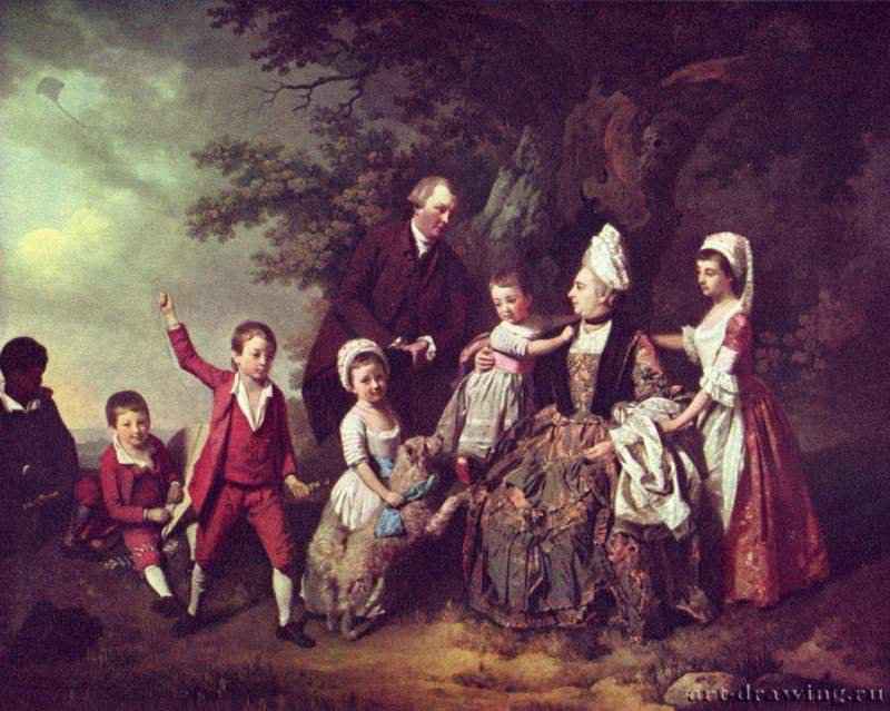 Семейный портрет на фоне пейзажа. 1775 * - 102 x 126,5 смХолст, маслоКлассицизмГермания и ВеликобританияЛондон. Галерея Тейт