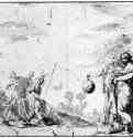 Пять аллегорических фигур в Пейзаже. 1637-1638 - 302 х 422 мм. Перо коричневым тоном, отмывка серым тоном, на белой бумаге. Местонахождение неизвестно. Италия.