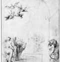 Эскиз фрески "Лоренцо Великолепный как миротворец". 1637-1638 - 260 х 198 мм. Сангина и черный мел на белой бумаге. Париж. Лувр, Кабинет рисунков. Италия.
