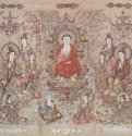 Проповедь Будды Шакьямуни. 1173-1176 - 30,4 см (высота) смШёлк, тушь, краскиКитайТайвань. Дворцовое собраниеДеталь свитка с буддийскими изображениями