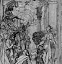 Диспут святой Екатерины. 1602-1603 - 390 х 244 мм. Перо коричневым тоном, отмывка коричневым и голубым тоном, на белой бумаге. Штутгарт. Частное собрание. Италия.