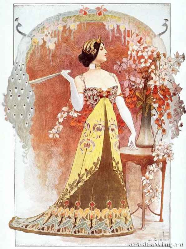 Эссе в стиле модерн. Для журнала "Моды" 1901 г. - Гуашь, акварель. Франция.