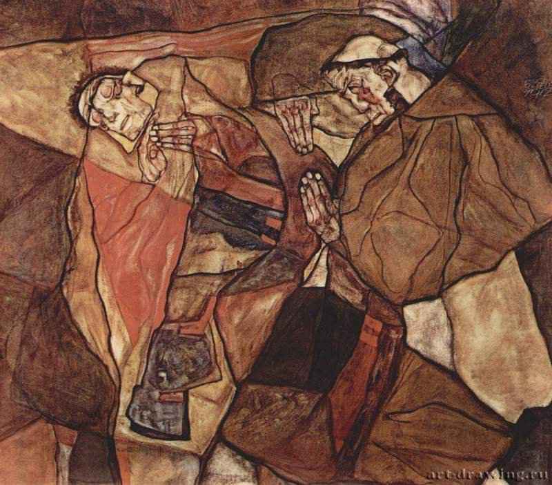 Агония (Борьба со смертью) 1912 - 70 x 80 смХолст, маслоЭкспрессионизмАвстрияМюнхен. Новая пинакотека