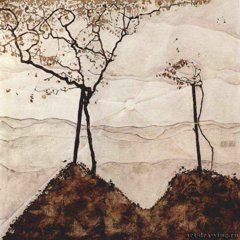 Осеннее солнце и деревья 1912 - 80,2 x 80,5 смХолст, маслоЭкспрессионизмАвстрияВена. Частное собрание