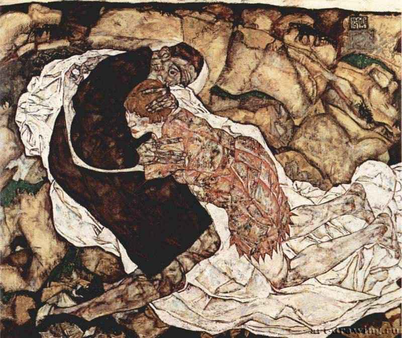 Смерть и Женщина 1915 - 150,5 x 180 смХолст, маслоЭкспрессионизмАвстрияВена. Галерея австрийской живописи в Бельведере