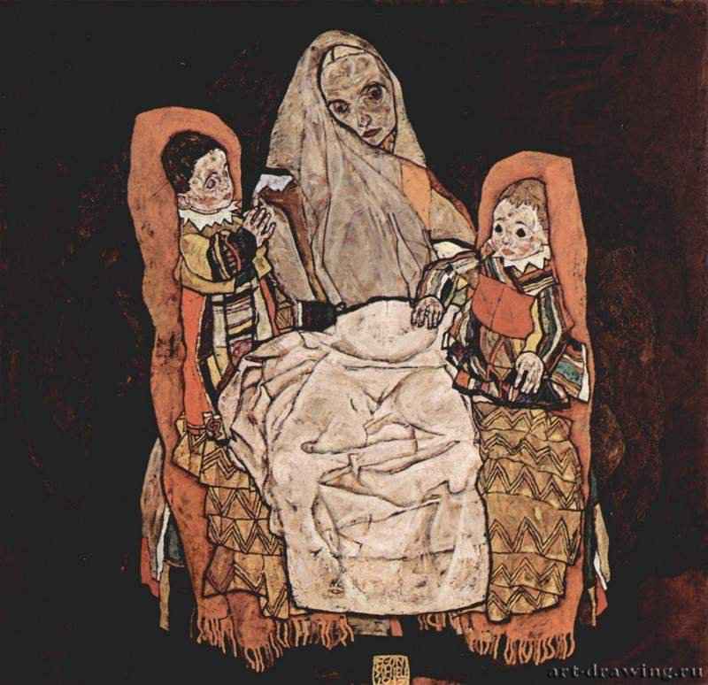 Мать с двумя детьми (Мать) 1915-1917 - 150 x 159 смХолст, маслоЭкспрессионизмАвстрияВена. Галерея австрийской живописи в Бельведере