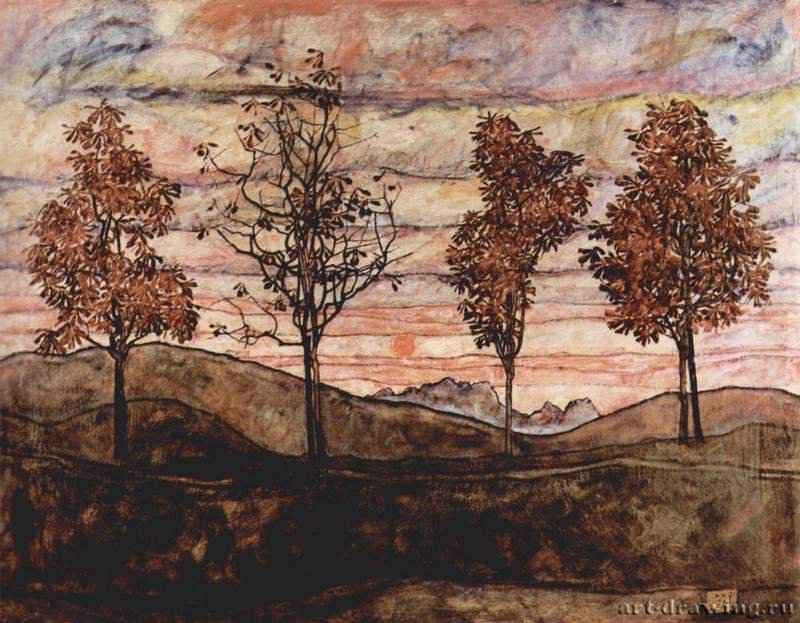Четыре дерева 1917 - 110 x 140,5 смХолст, маслоЭкспрессионизмАвстрияВена. Галерея австрийской живописи в Бельведере