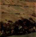 Дома под склоном горы. 1907 - 25,6 x 18,1 смДерево, картон, маслоЭкспрессионизмАвстрияВена. Собрание Леопольд