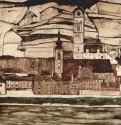 Город Штайн на Дунае II 1913 - 90,5 x 90,5 смХолст, маслоЭкспрессионизмАвстрияВена. Частное собрание