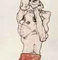 Обнаженный мужчина в красном полотенце, 1914 г. - Карандаш, акварель и темпера на бумаге; 48 x 32 см. Вена. Собрание графики Альбертина. Австрия.