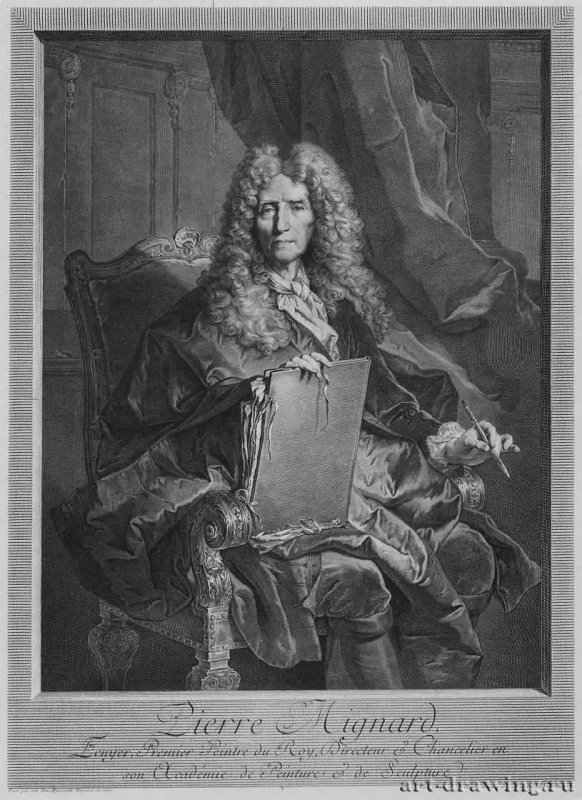 Портрет французского живописца Пьера Миньяра. 1744 - 515 х 377 мм. Резцовая гравюра на меди. Карлсруэ. Кунстхалле, Гравюрный кабинет. Германия.