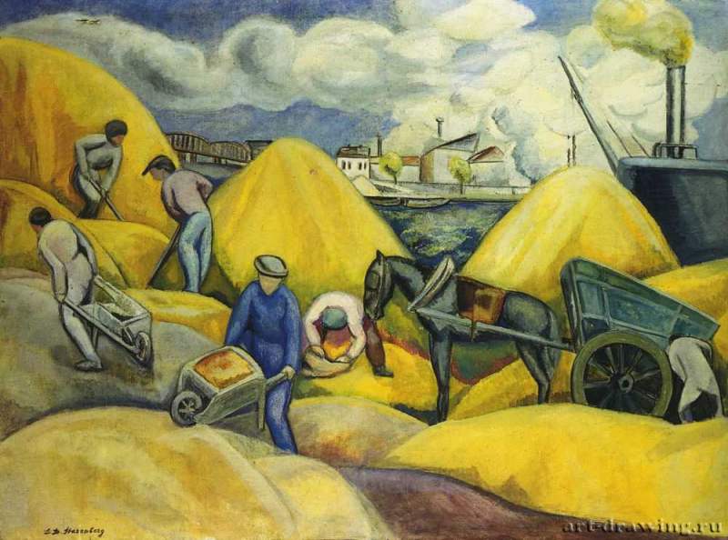 В порту, 1914 г.  - Холст, масло; 97 х 129,5 см. Собрание семьи художника. Россия.