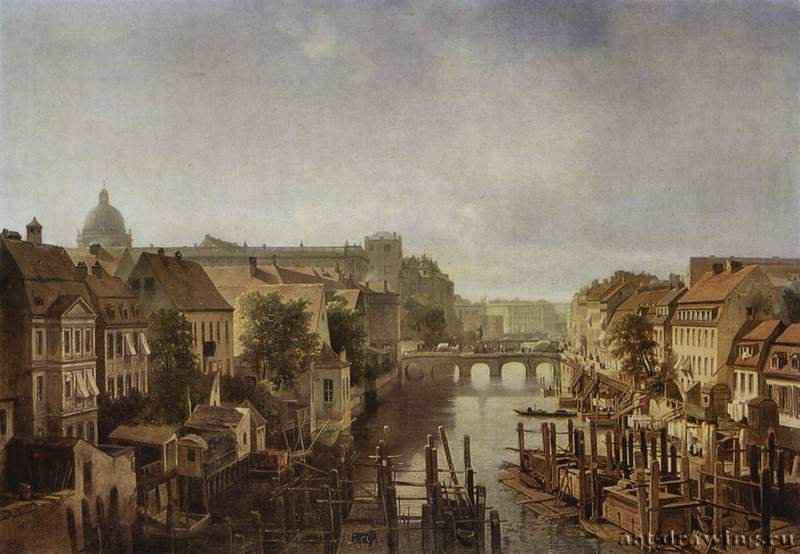 Вид с Королевских мельниц на Мюлендамме на Долгий мост в Берлине. 1850 - 112 x 158 смХолст, маслоРеализмГерманияСанкт-Петербург. Государственный Эрмитаж