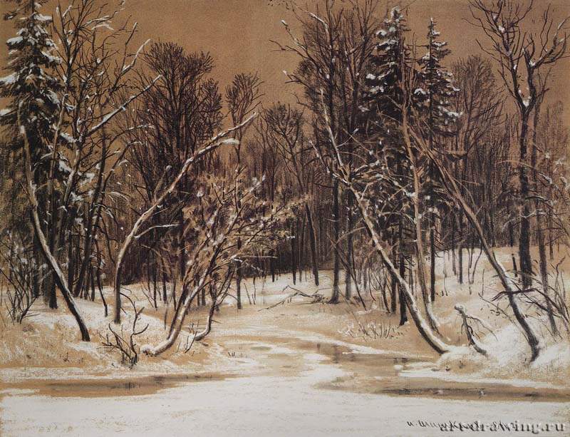 Лес зимой.1884 - 49,3 х 64,1 Бумага коричневая, уголь, мел