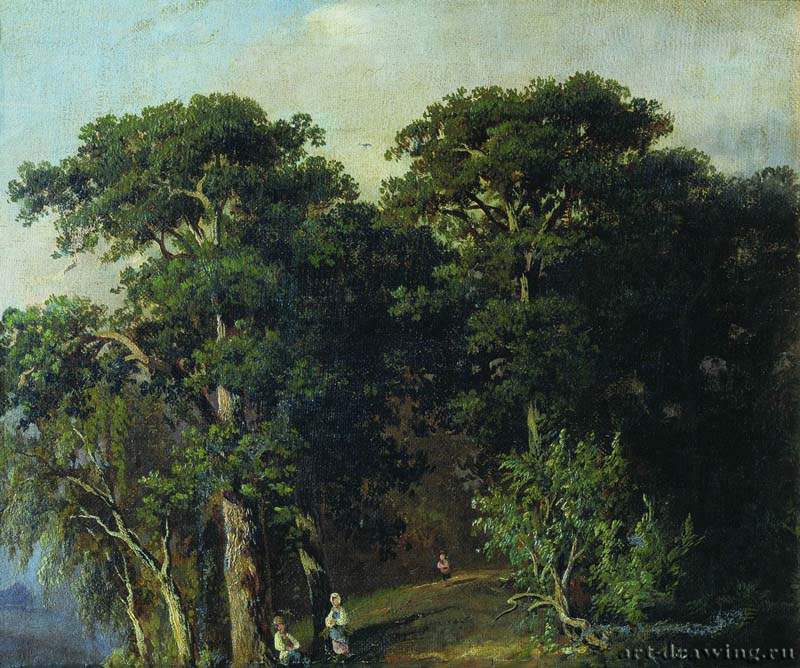 Лесной пейзаж с фигурами. 1880 - 33 х 40,5