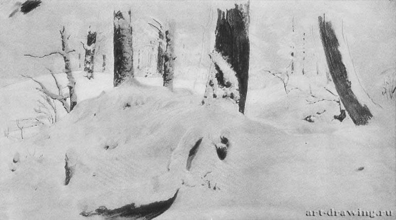 Лес под снегом. 1890-е - 24,1 х 45,8 Бумага, уголь, мел