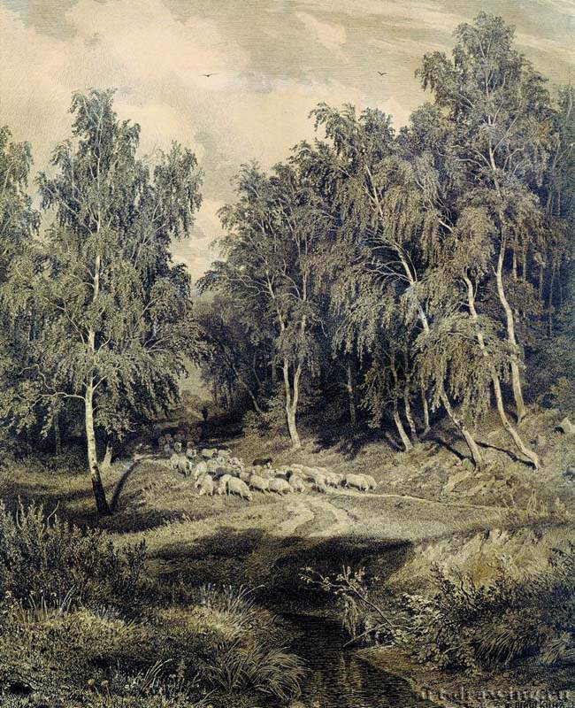 Пейзаж с гуртом овец. Офорт. 1870-е