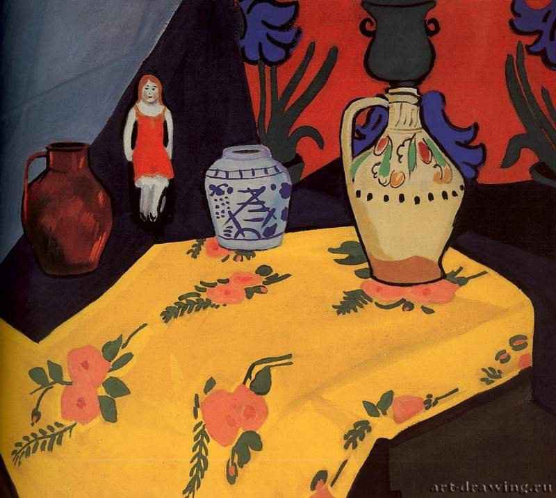 Натюрморт с желтой скатертью. 1910 * - 75 x 88,5 смХолст, клеевая краскаРоссия