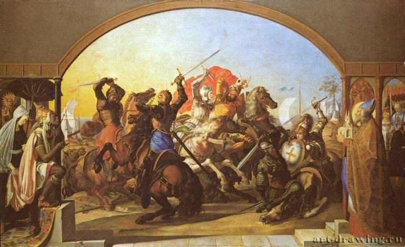 Битва шестерых на острове Липадуза. 1816 - 102 x 170 смХолстРомантизм, назарейцыГерманияБремен. Кунстхалле